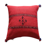 Coussin berbère rouge à pompon en coton
