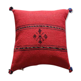 Red Berber cushion with cotton pompom
