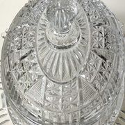 Old Art Deco butter dish, molded glass, Portieux style Star motifs, braces, diamonds