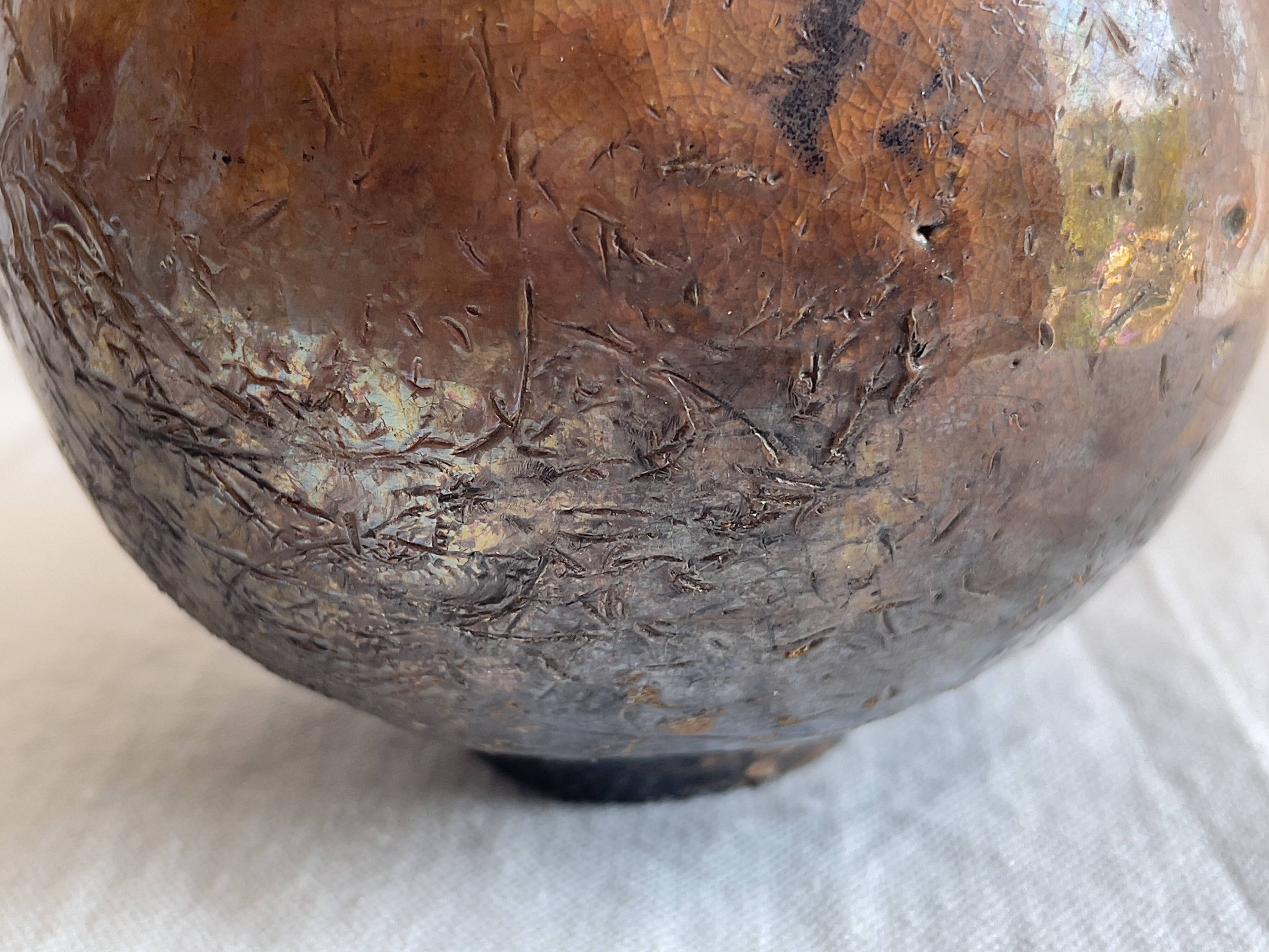 Boulle vase in cracked stoneware by GBG, Gisèle Buthod-Garçon 1984