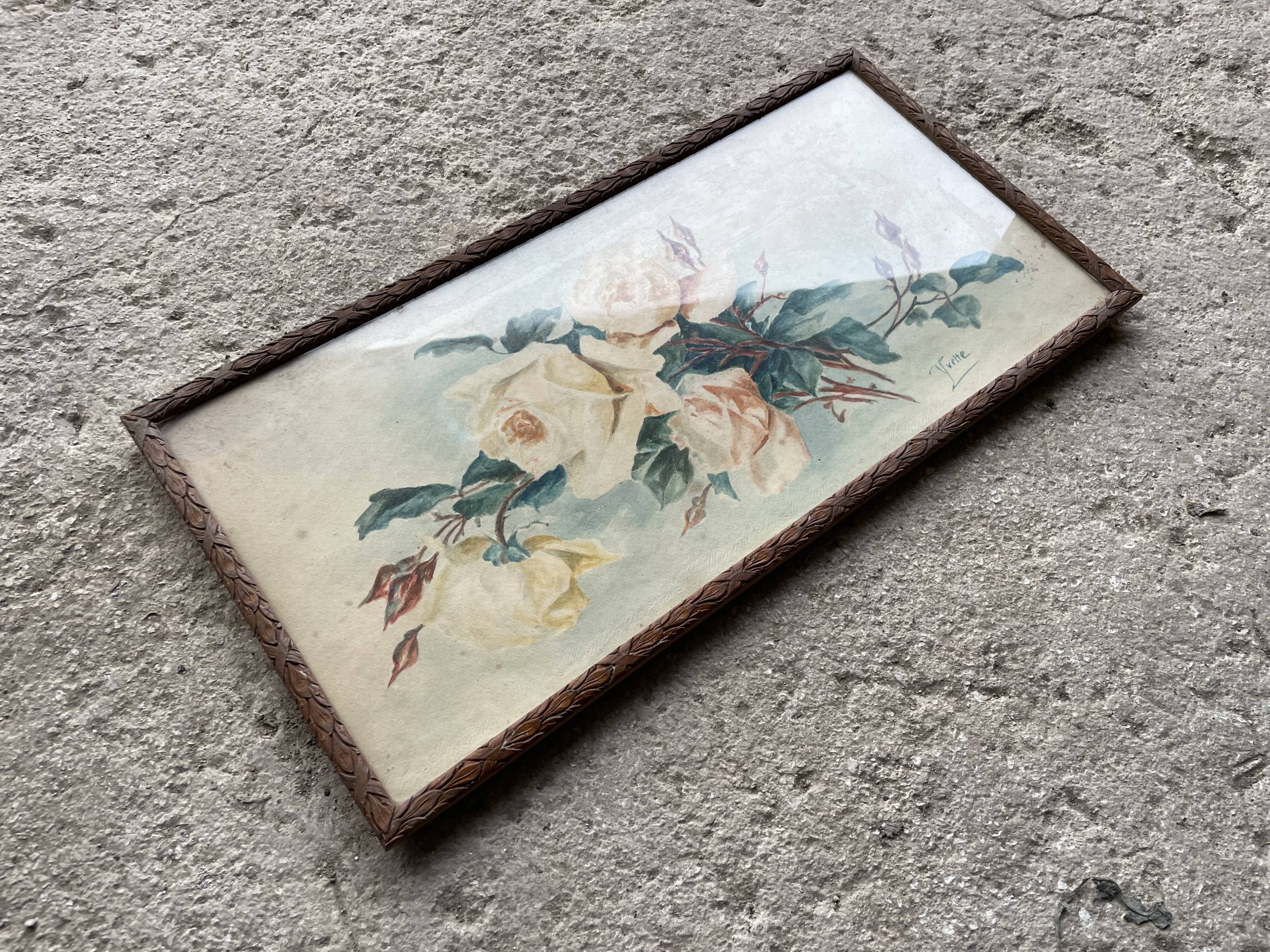 Old watercolor under glass