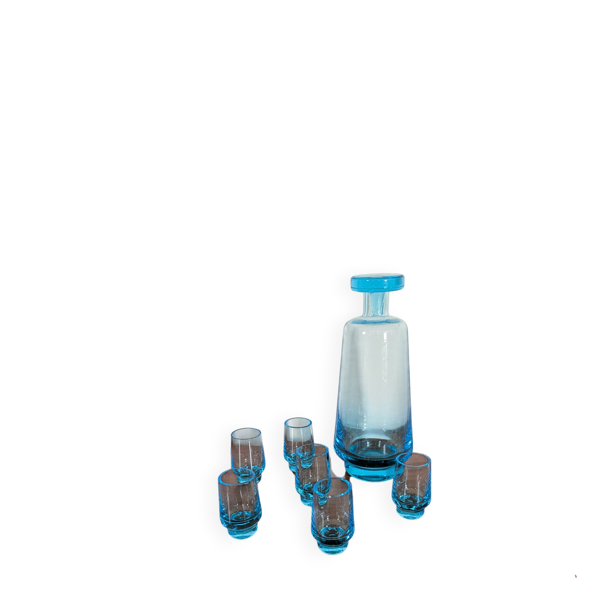 Smoky blue glass liqueur set from the 70s.