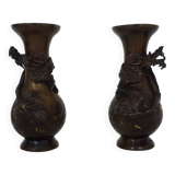 Pair of Japanese dragon vases in patinated bronze - 1900