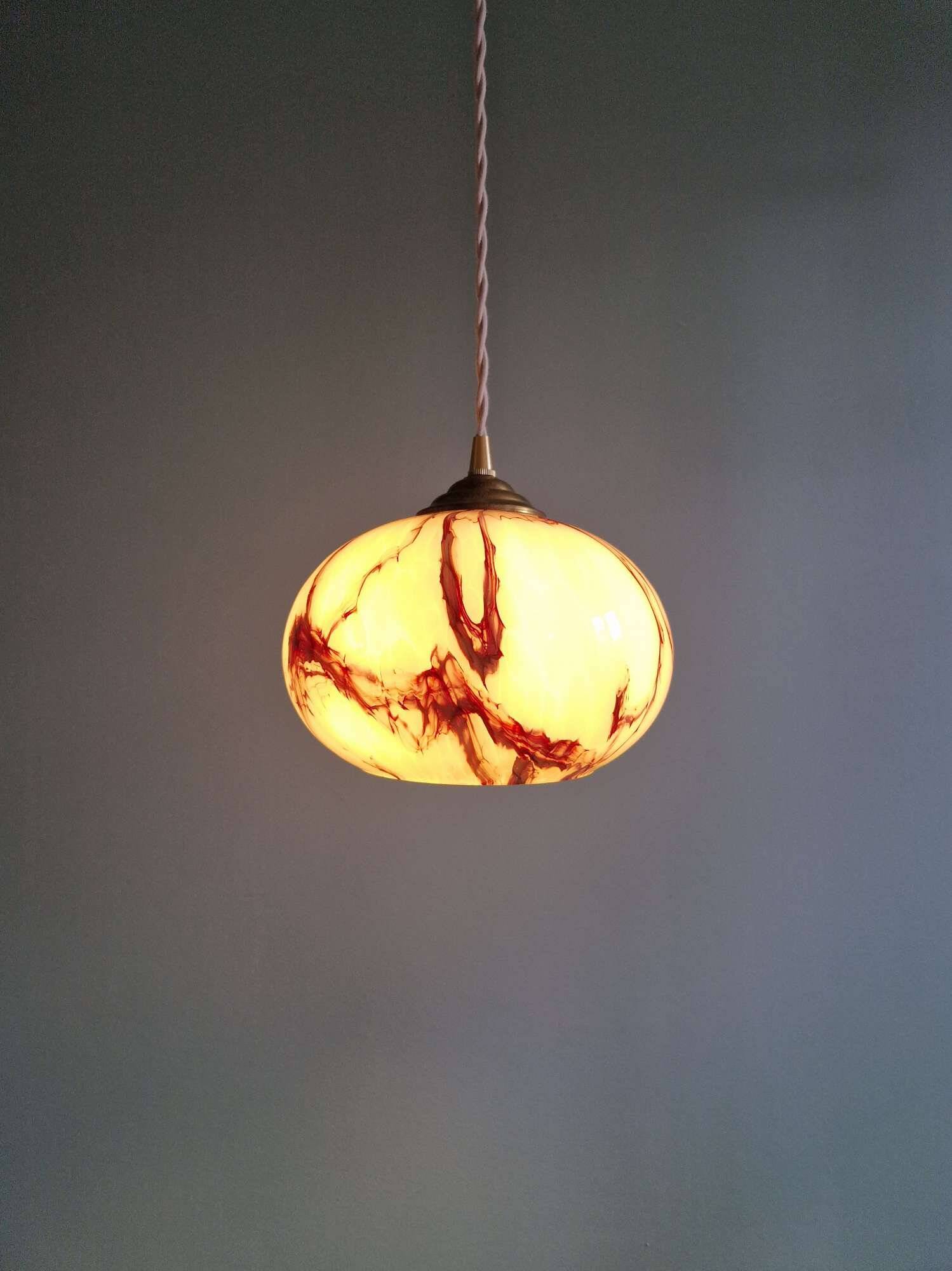 Art Deco pendant light in pink marbled opaline, Scailmont, 1920s-30s.