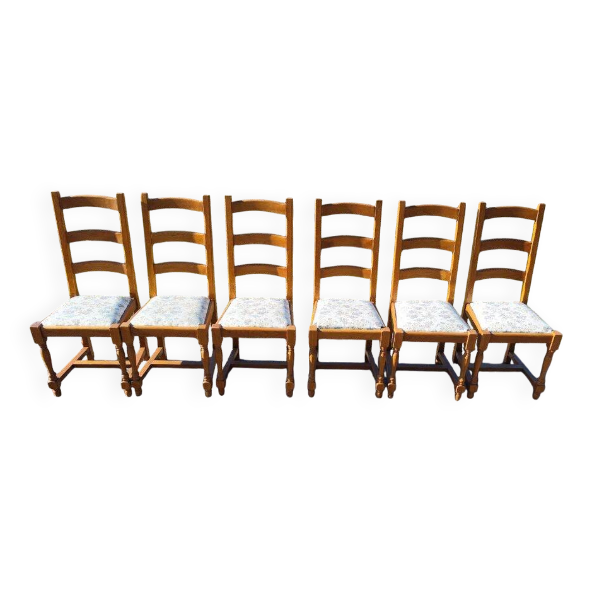 Set of 6 wooden chairs with floral fabric