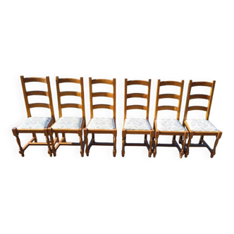 Lot de 6 chaises en bois Tissu floral