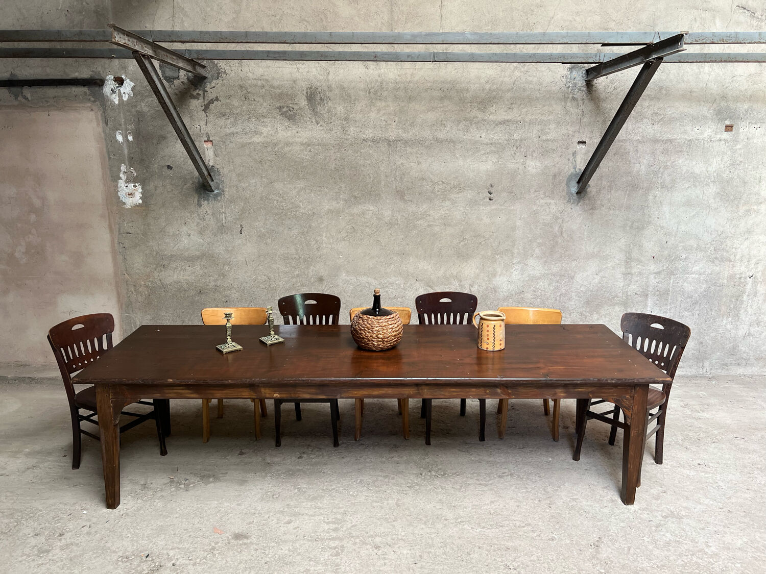 Old 3m fir farm table late 19th early 20th