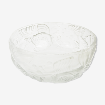 Mid-century frosted glass bowl centerpiece