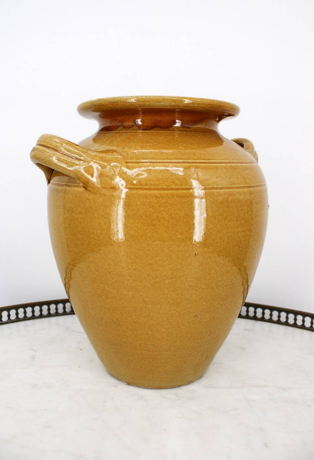 Large vintage yellow glazed terracotta jar vase