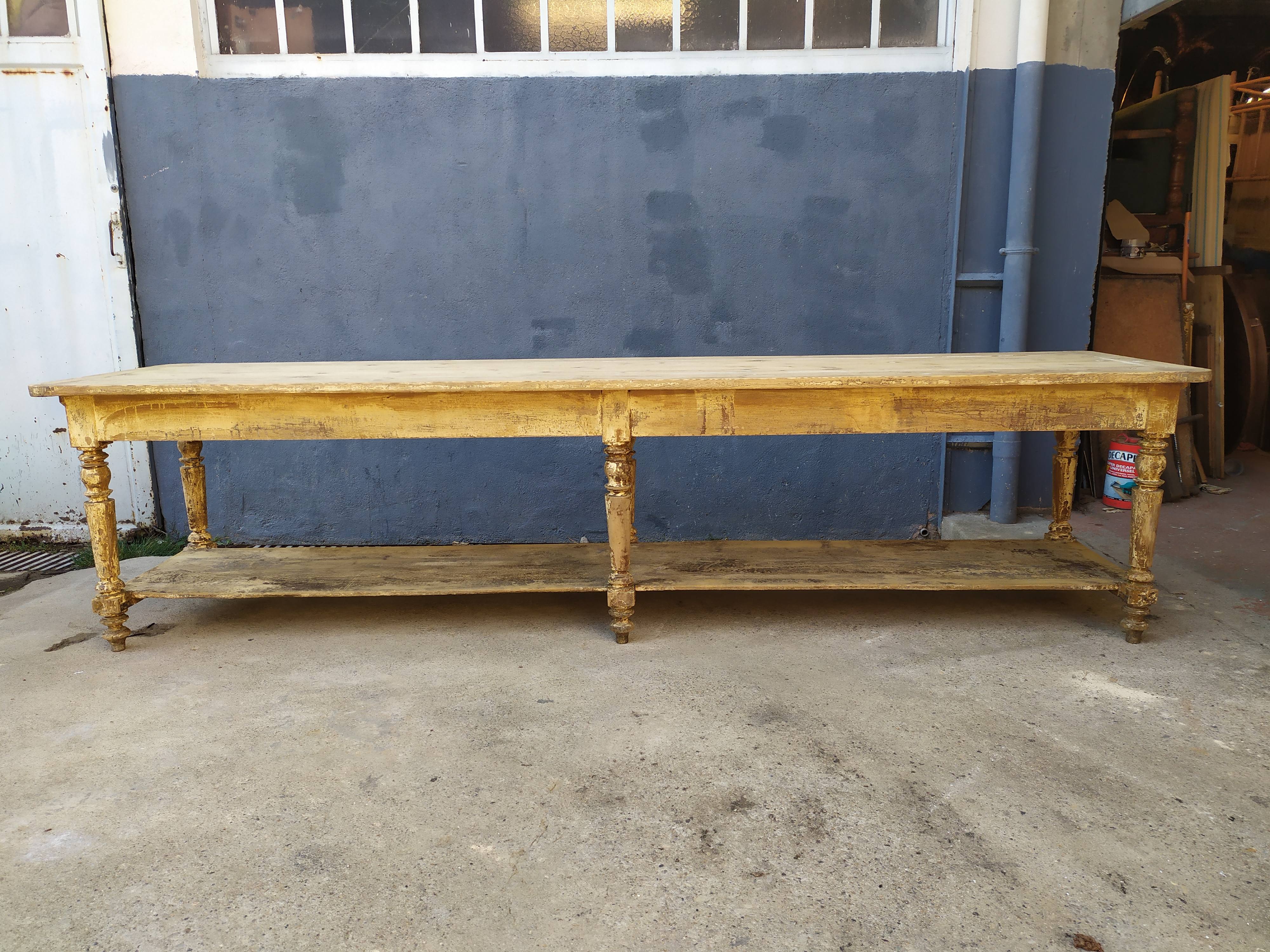 Table de métier drapière sapin décapé 3m