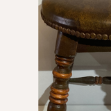 Antique Victorian Tudor low elm bar stool, England Ca 1900