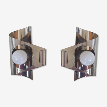 2 metal wall lights from the Maison Sciolari, Italy 1970