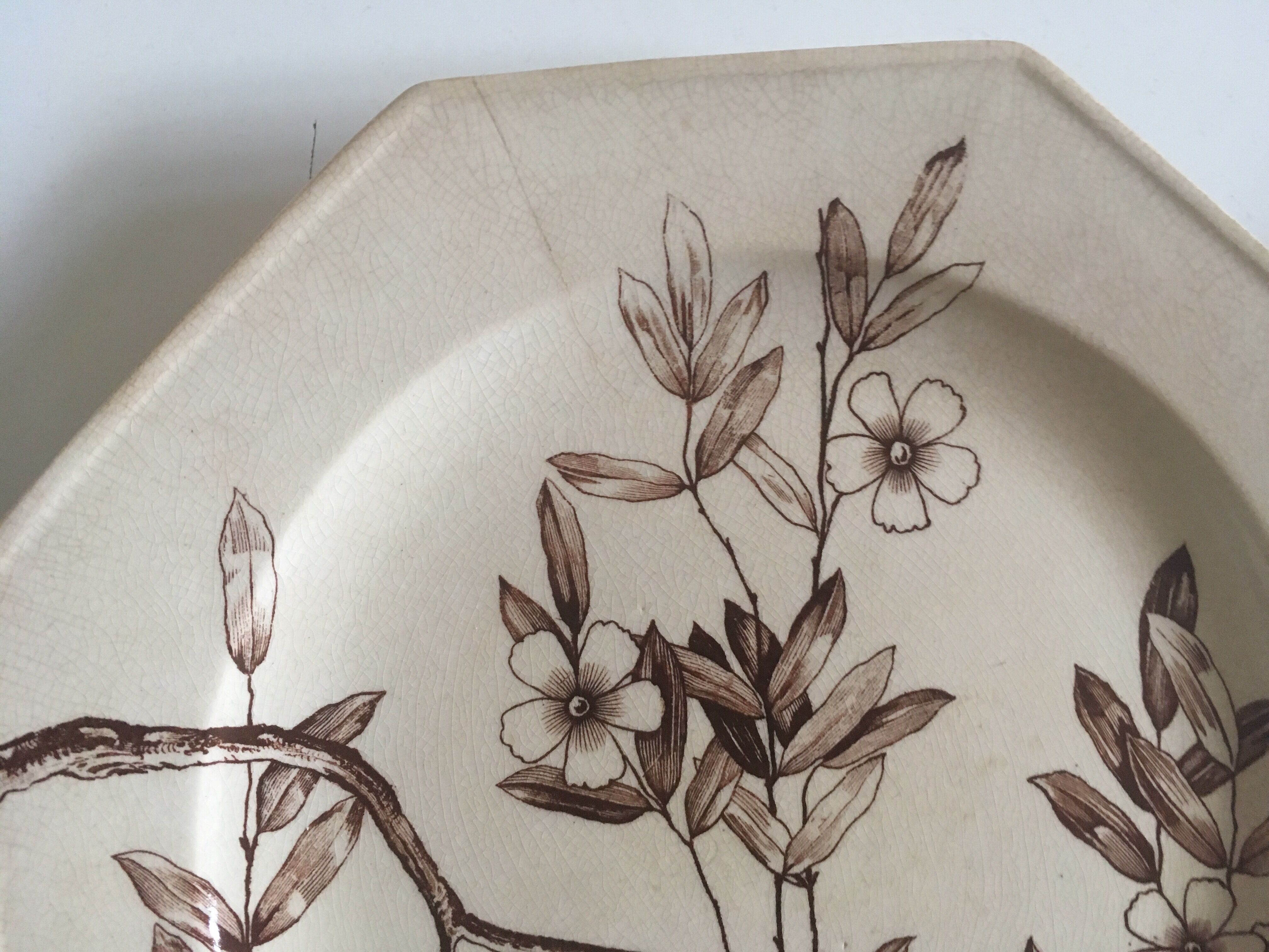 Set of 11 octagonal plates with English faience flowers 1870