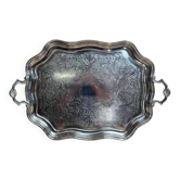 Large silver-plated serving tray – Rococo decoration & shell handles