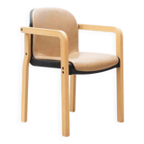 Kembo armchair in brown leatherette and beech