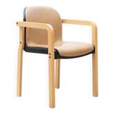 Kembo armchair in brown leatherette and beech