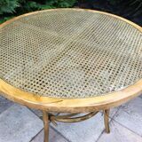 Table cannage et bois courbé vintage, meuble ancien