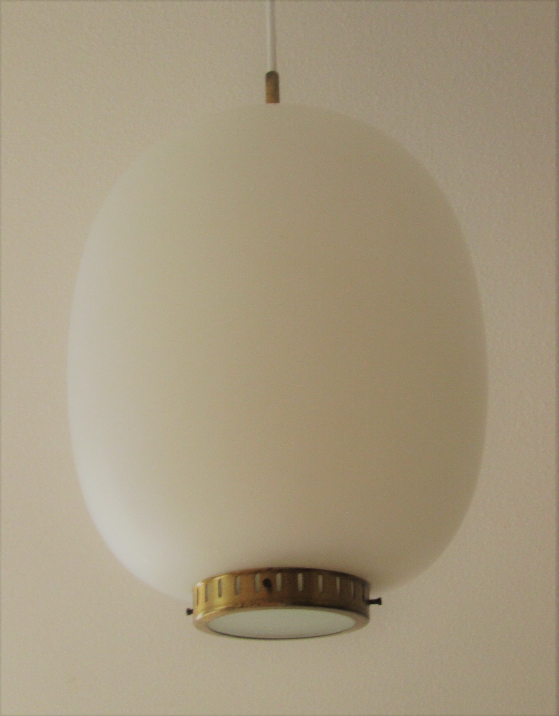Satinated opaline glass/brass Kina hanging lamp, Bent Karlby, Lyfa