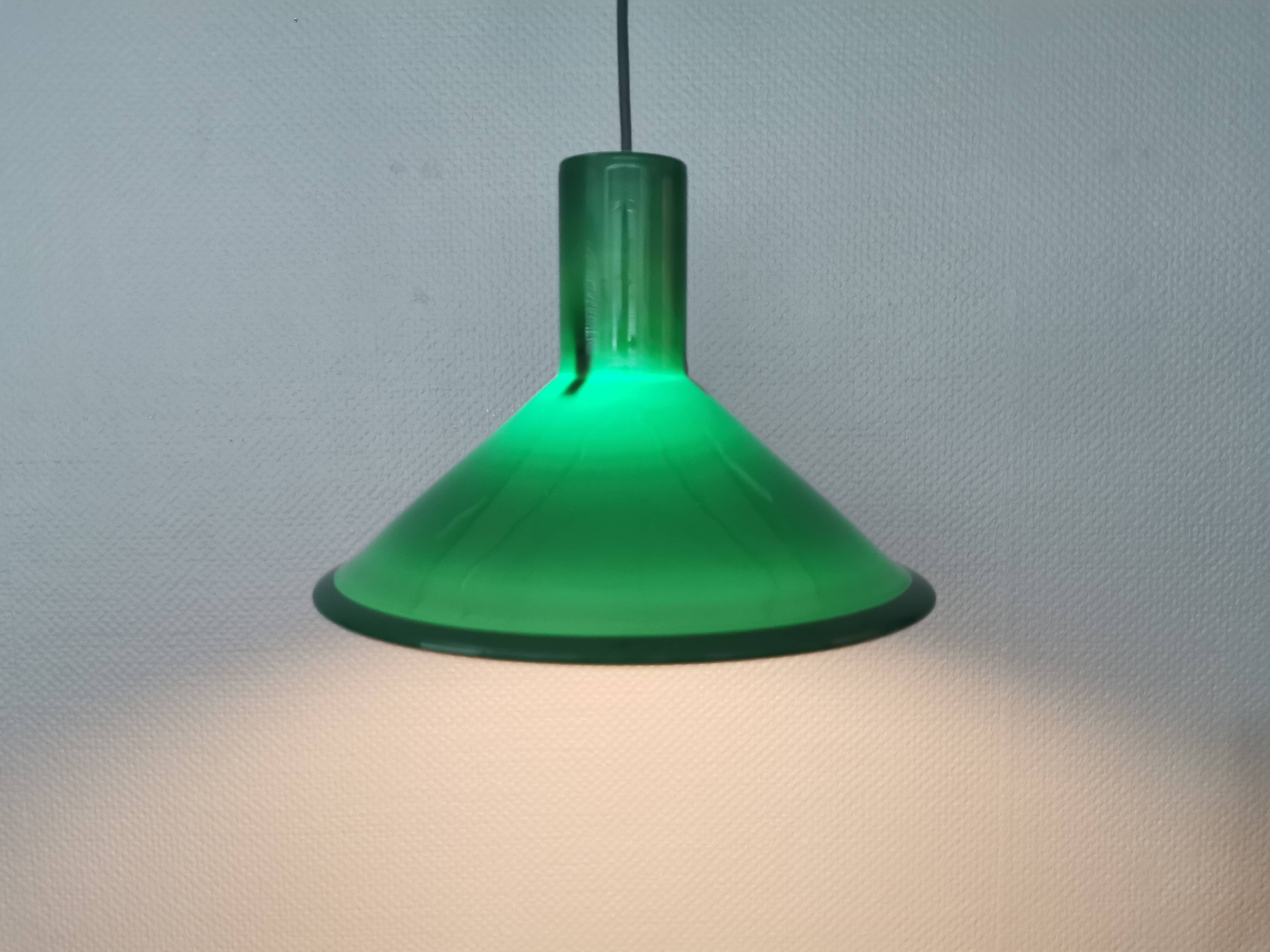 Holmegaard P&T hanging lamp, green glass glass. 1976 Denmark