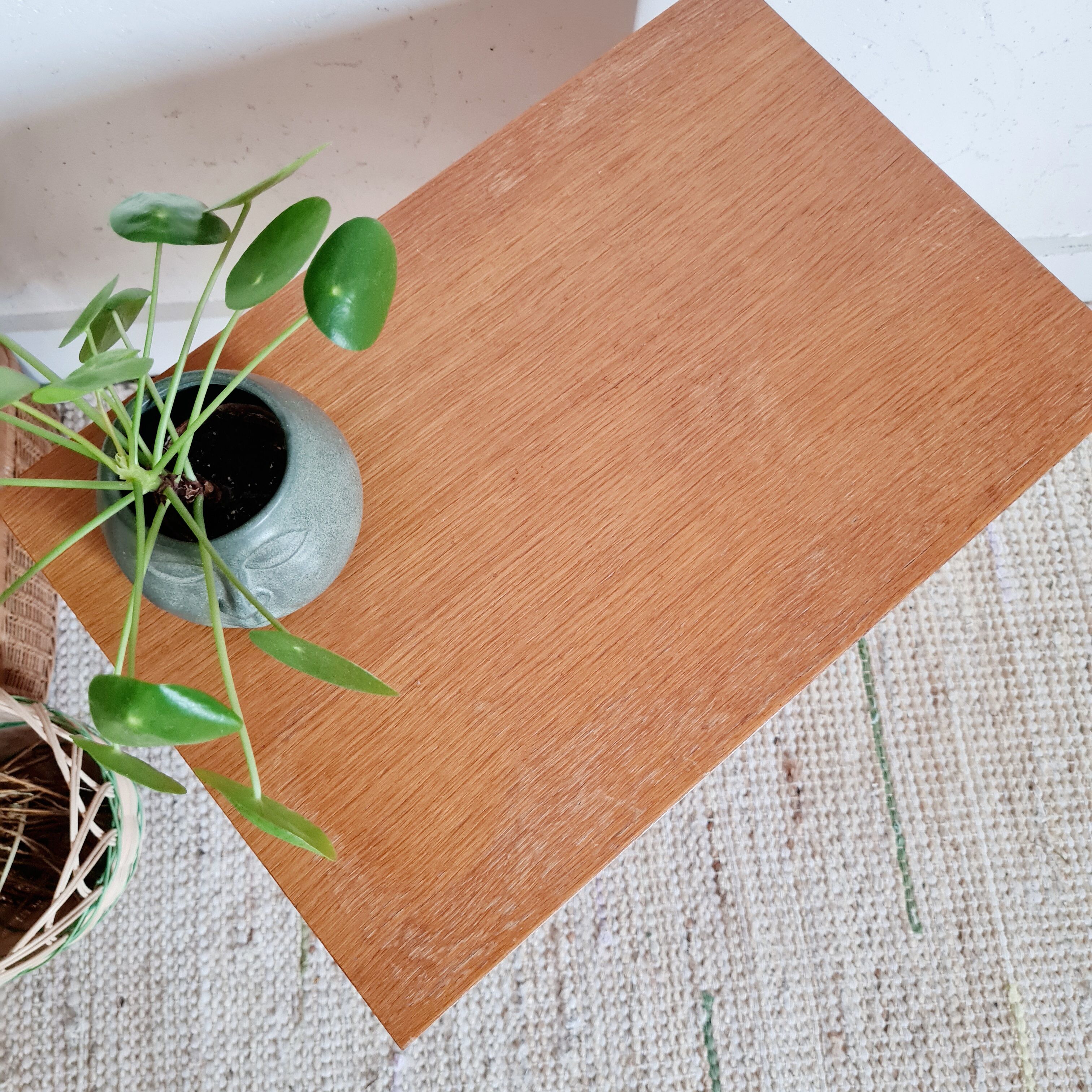 Bedside table wood and rattan compass feet