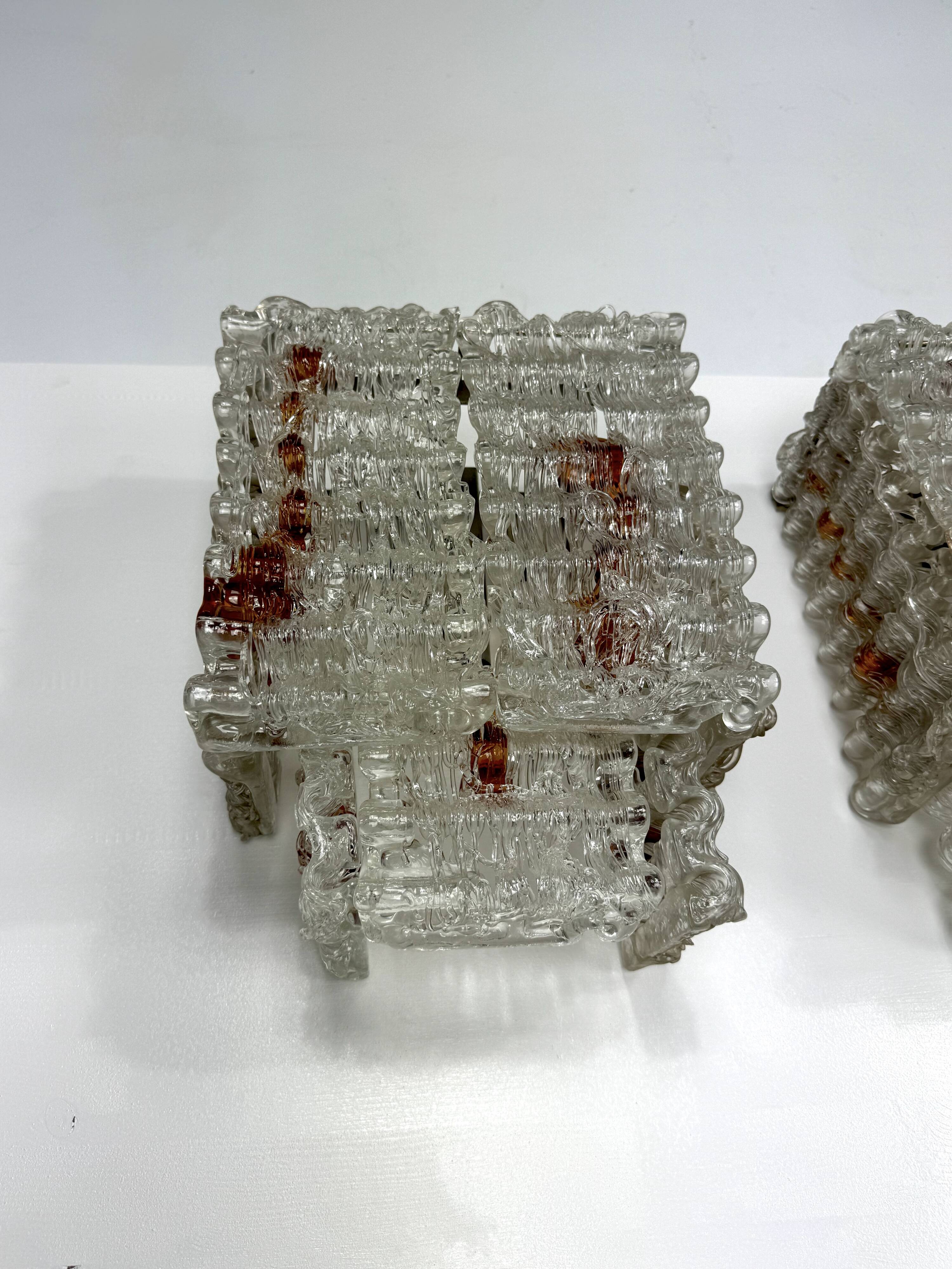 Set of four large wall lamps in murano glass elements by Poliarte. Italy 1970s