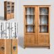 Solid raw oak school glass cabinet 1950