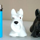 Salt and pepper shakers, glazed ceramic, Scottish terrier dog, signed