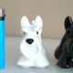 Salt and pepper shakers, glazed ceramic, Scottish terrier dog, signed