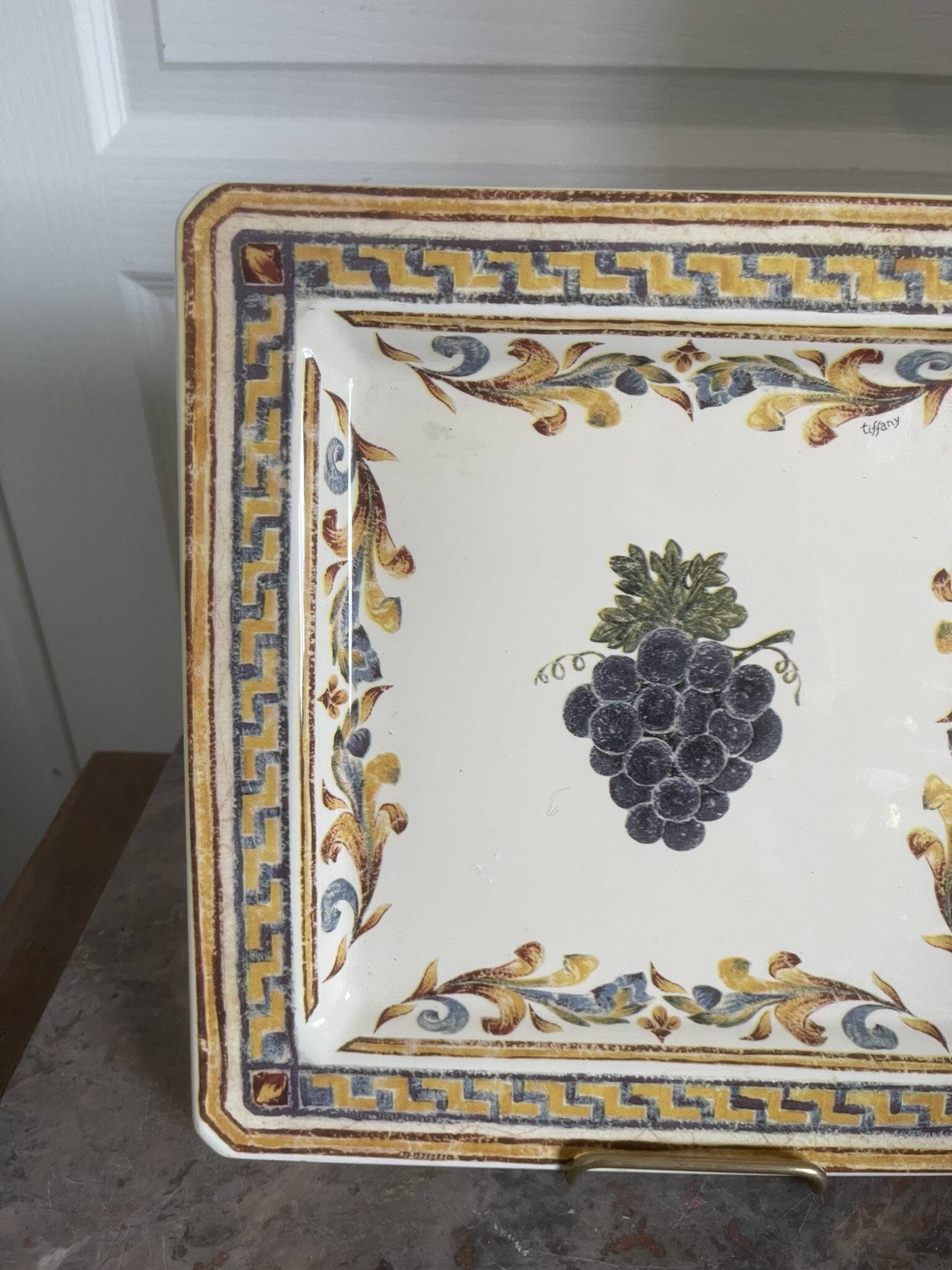 Vintage italian wall decorative plate tiffany yellow grape 30x30cm
