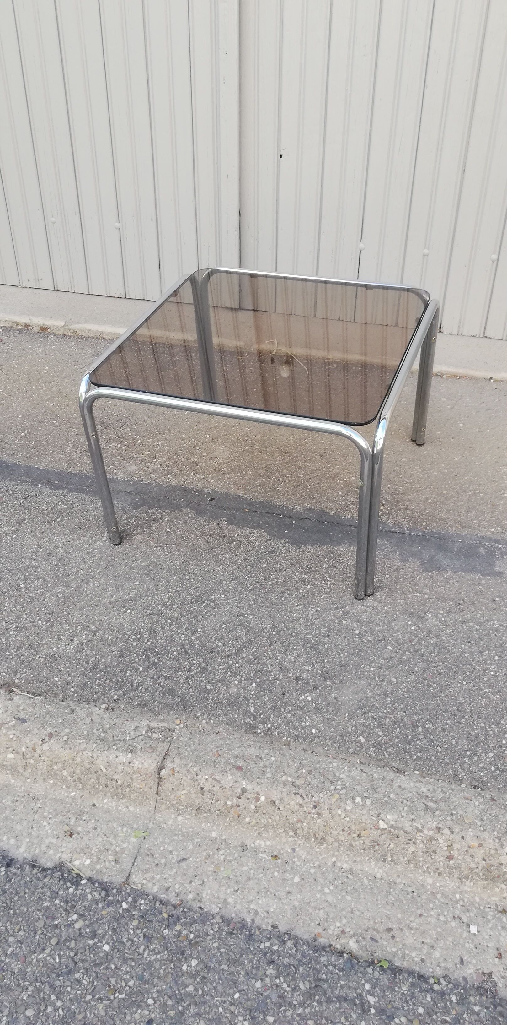 Vintage square coffee table chrome and smoked glass