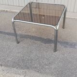 Vintage square coffee table chrome and smoked glass