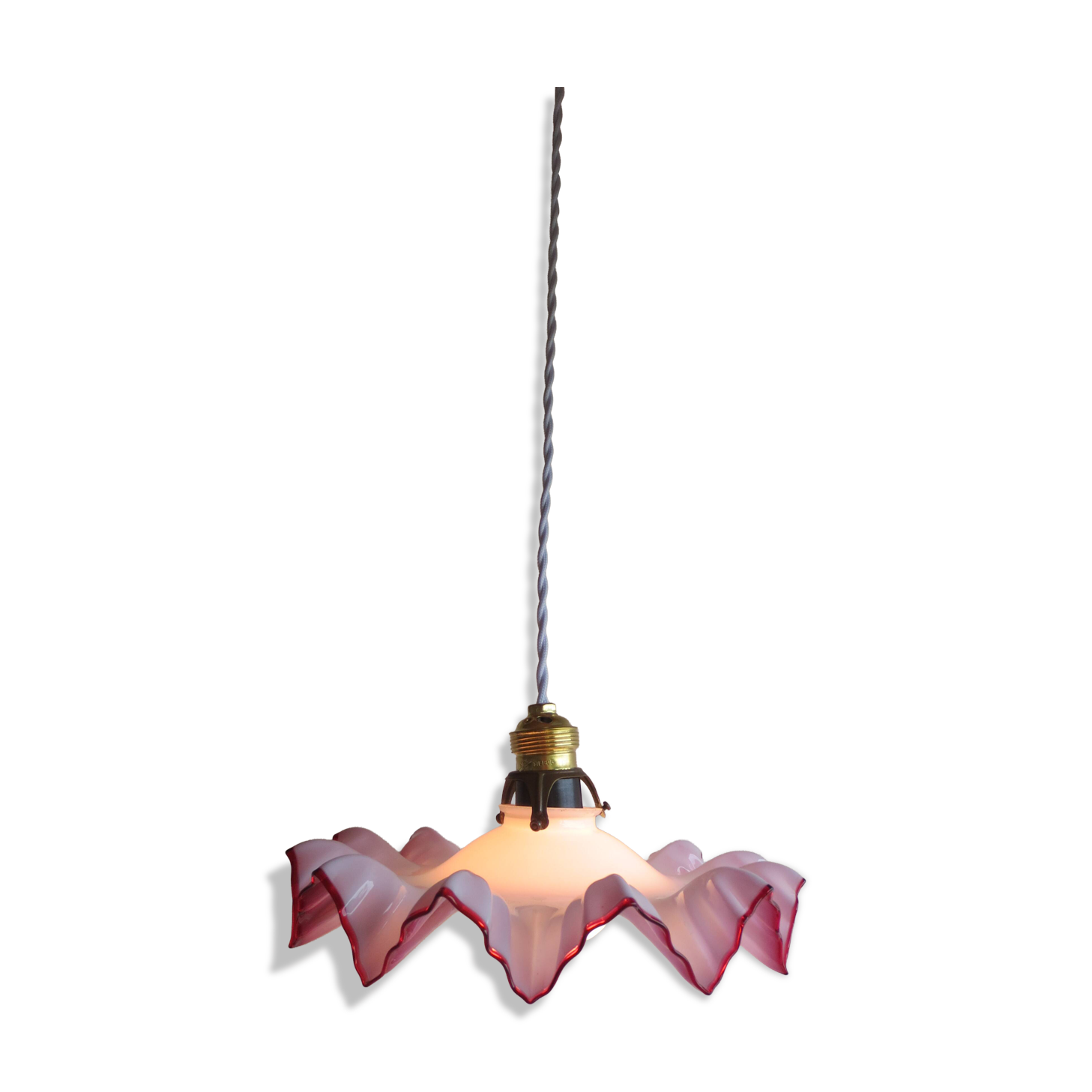 Suspension, abat-jour en verre rose