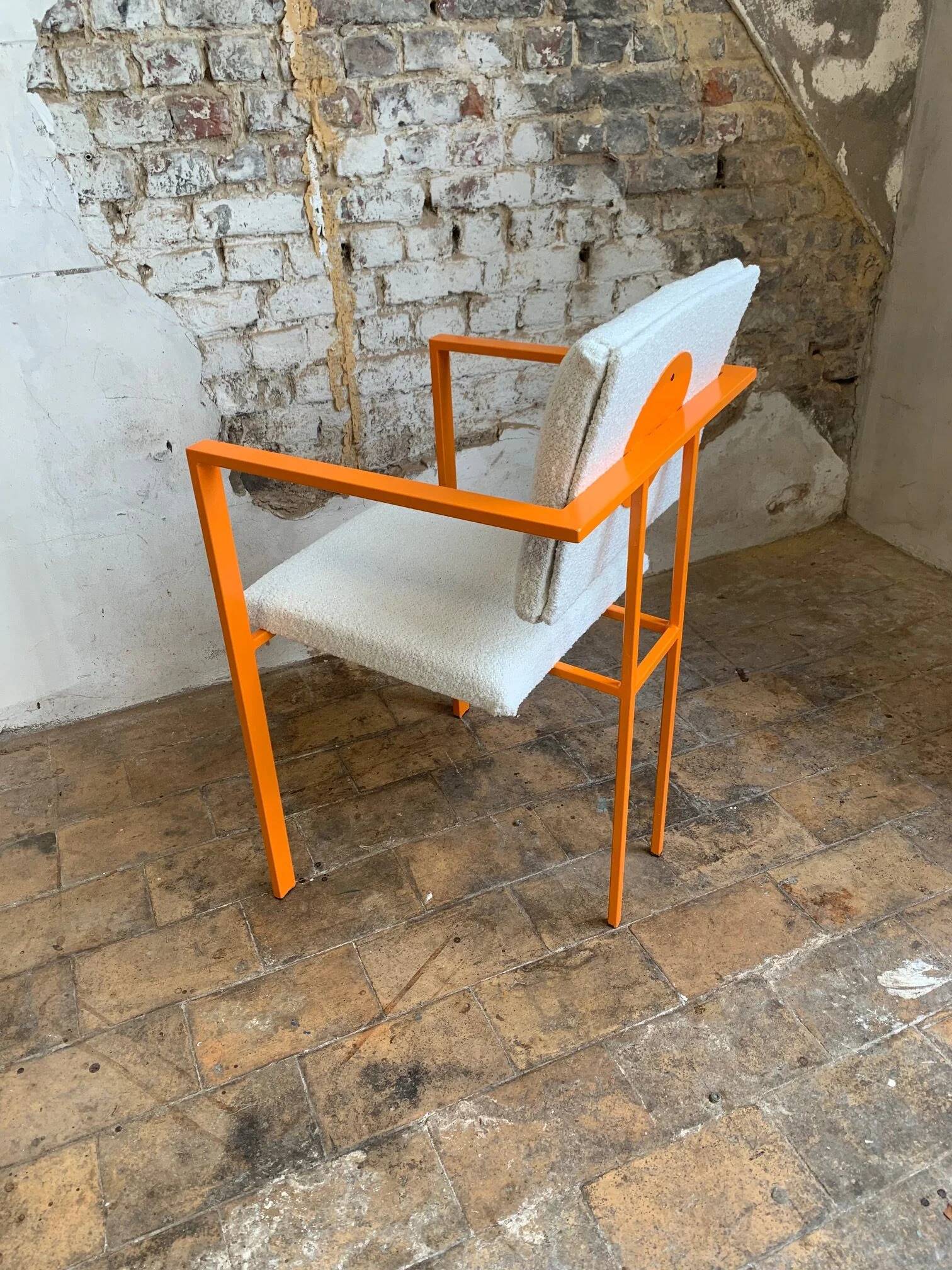 Postmodern orange armchair with bouclé wool fabric, 20th century