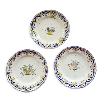 Set of 3 decorative plates Rouen earthenware Masse