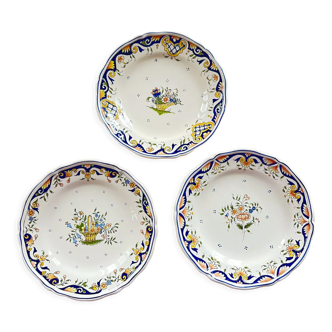 Lot de 3 assiettes decorative Rouen faïencerie Masse