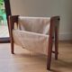 Scandinavian magazine rack exotic wood and linen