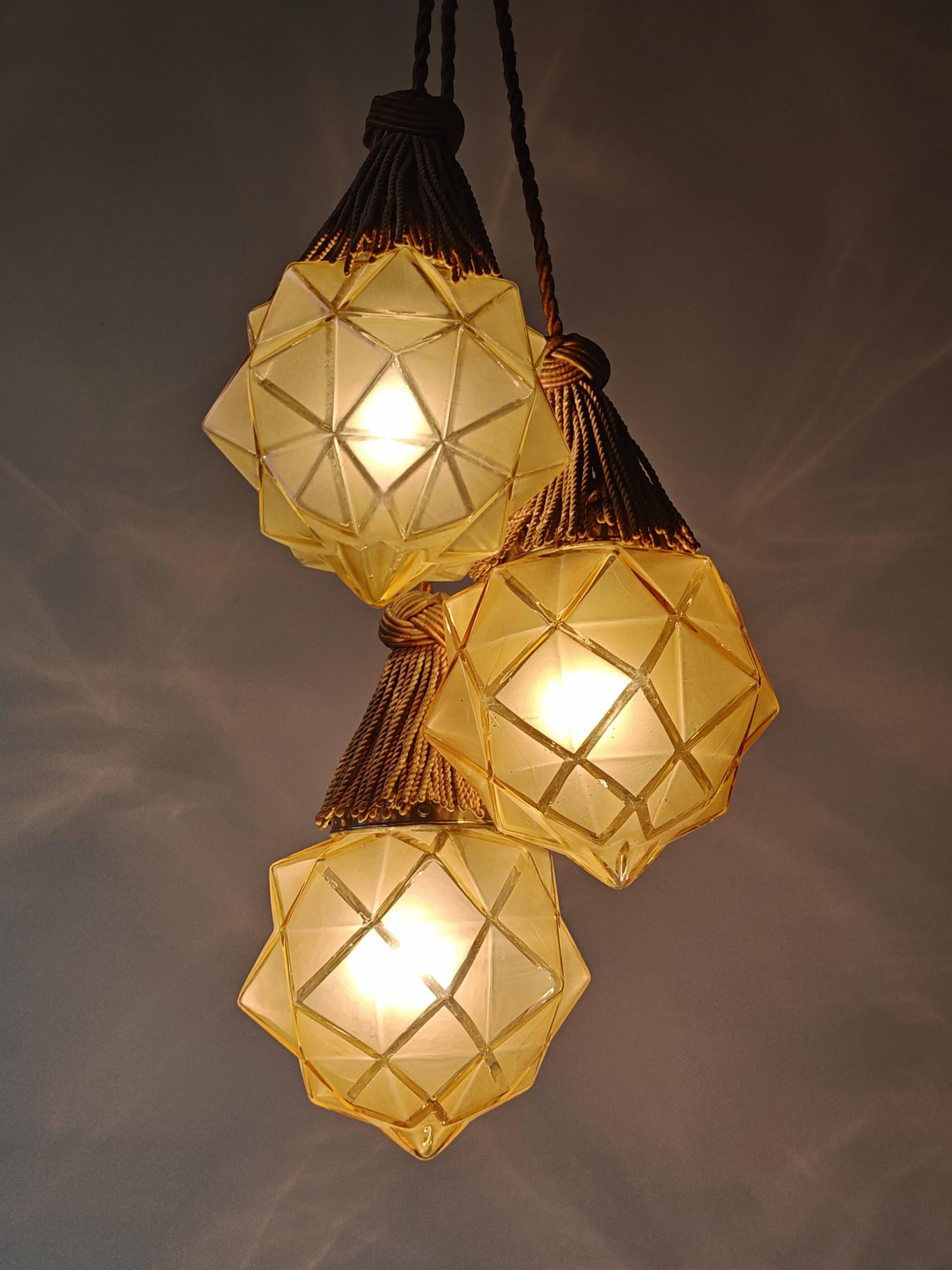 Lustre Art Déco avec Abat-jours en Forme d'Étoile, 1930