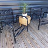 Duo of black armchairs "grilling" metal