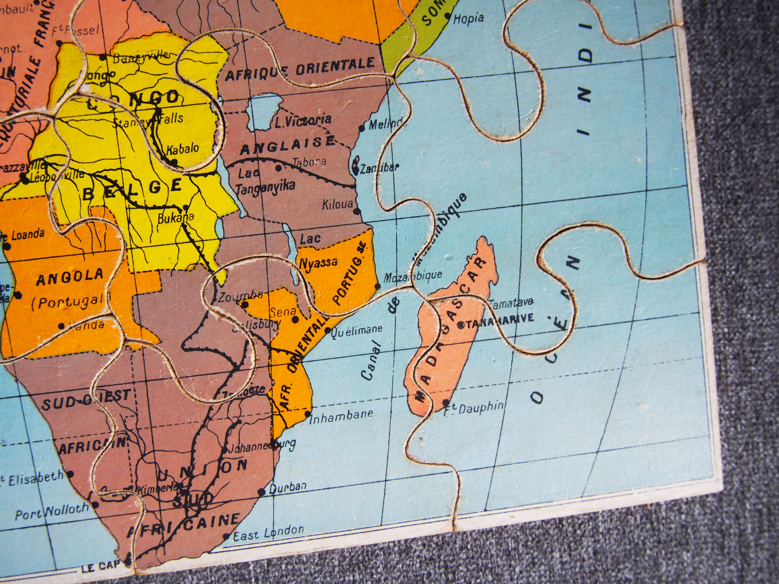 Old wooden Africa map puzzle