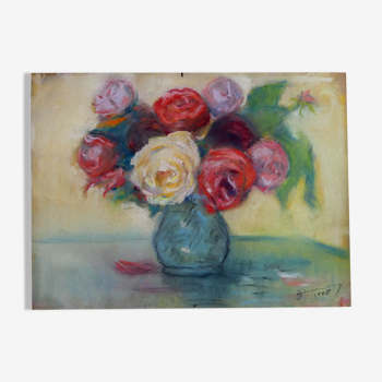 Flowers Still Life Pastel Roses Old 18 x 24 cms