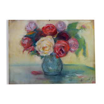 Flowers Still Life Pastel Roses Old 18 x 24 cms