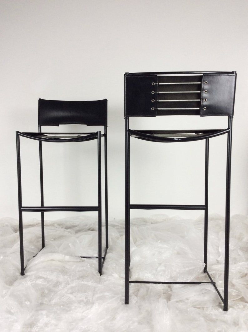 Set of two natural leather 'Spaghetti 164' bar stools by Giandomenico Belotti for Alias, Mid Century