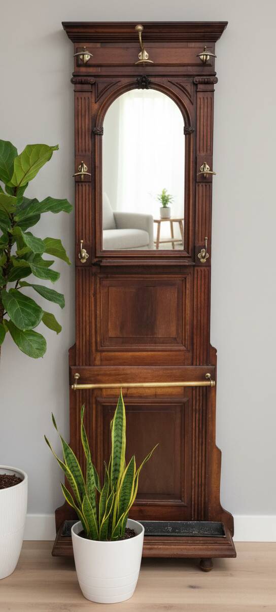 Monumental Art Nouveau wardrobe • walnut & brass