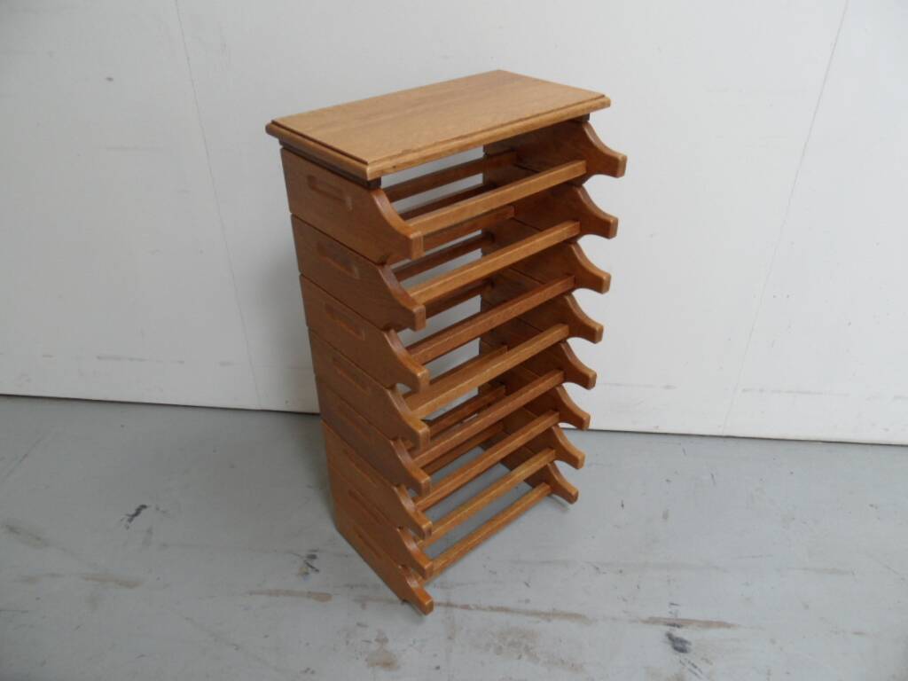 Brutalist oak stackable wine rack 1960's