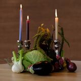 Handmade chrome candlestick with inlaid stones