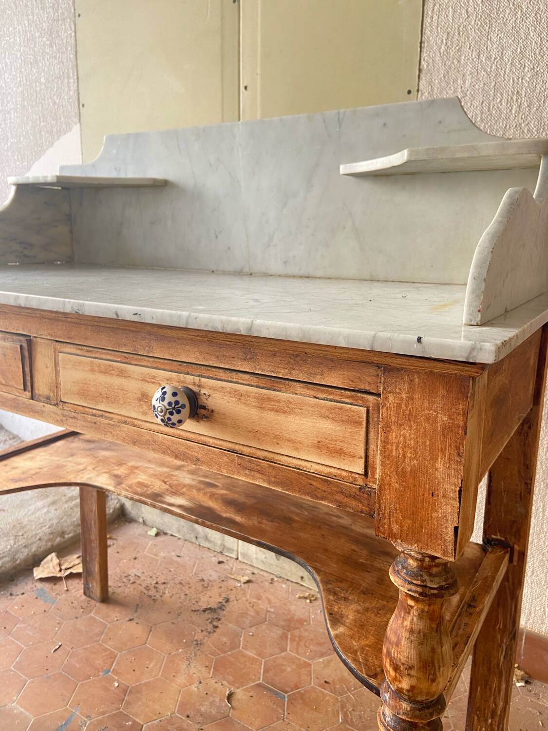 Antique solid wood dressing table with marble top