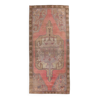 Tapis 5x11 pour salon, tapis Vintage turc rouge marron, 150x338Cm