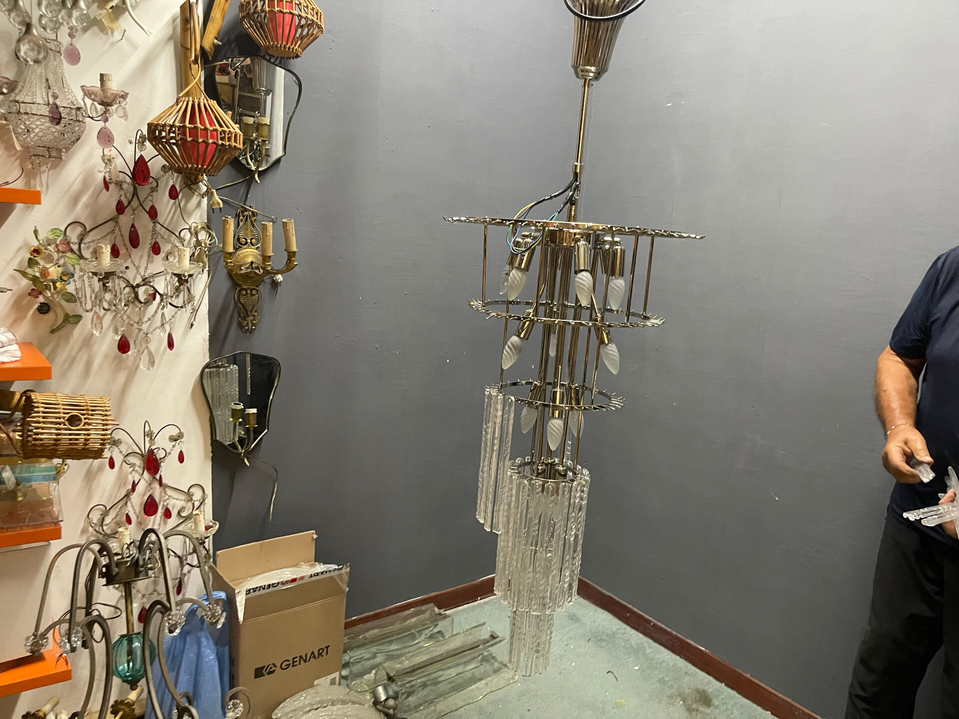 Extra Large Murano Glass Rod Chandelier, Italy, 1970s