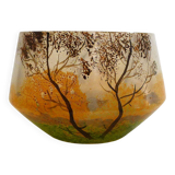 Small Art Nouveau enameled landscape vase/pot