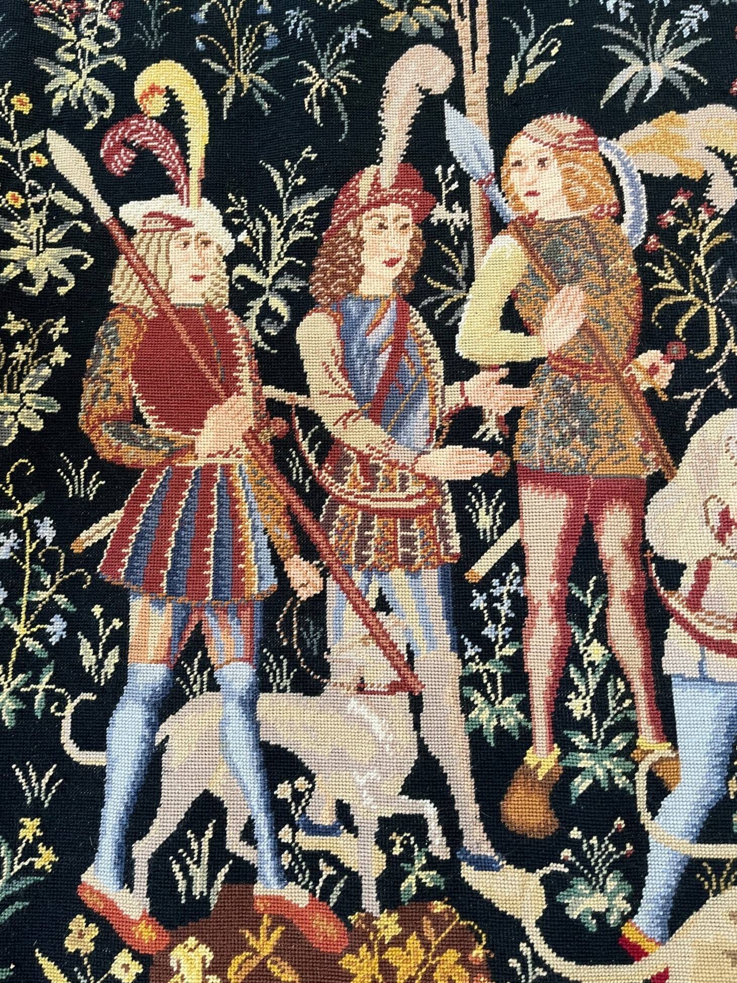 Antique handwoven tapestry Medieval Hunt Unicorn 20th century